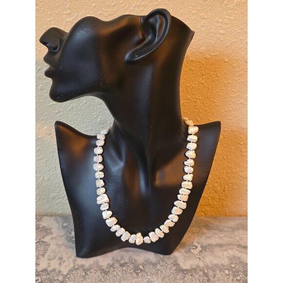 Biwa Pearl Necklace Sterling Silver Leaf & Vine Toggle Clasp 18" - Picture 2 of 12